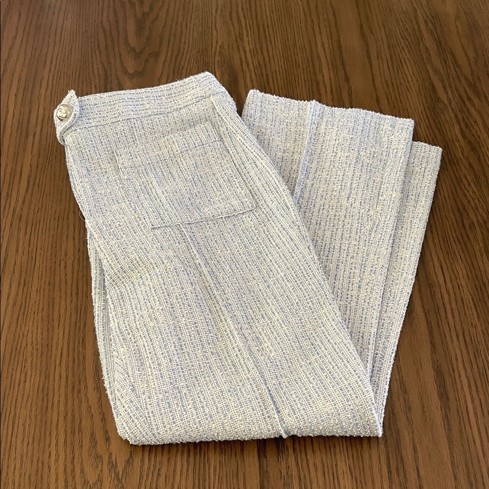Zara light blue and white Textured Pants